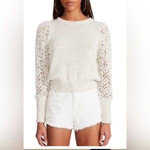 Steve Madden size Large
Elegant Cream Knit Sweater with crochet sleeves